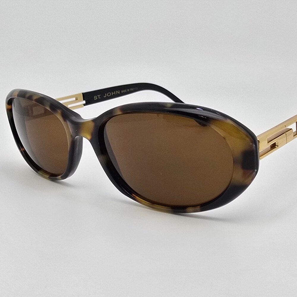 St. John S-513 Blonde Tortoise Gold Frame Dark Brown Lens Sunglasses Italy 54mm